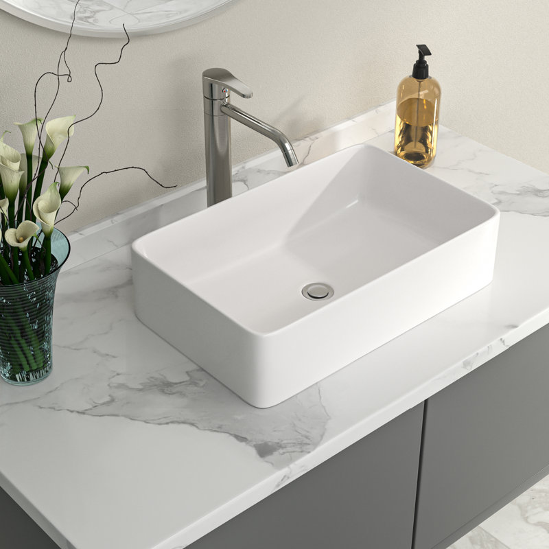 21 x 14 Inch Rectangle Bathroom Vessel Sink White Ceramic Above Counter Sink Bathroom Sink