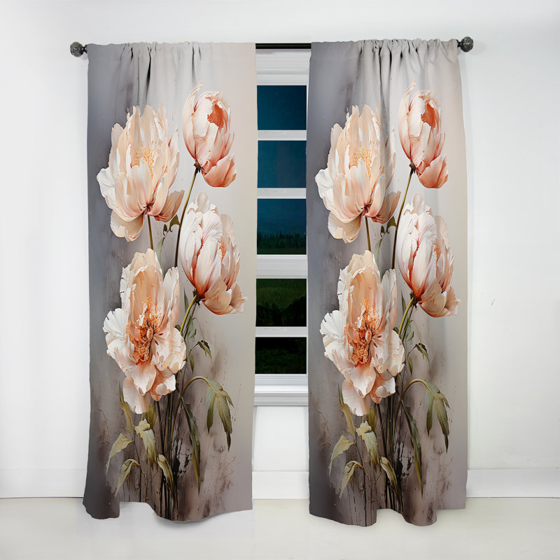 Trenholm Beige Tulip Quiet Stand - Tulips Curtain - Velvet Room Darkening - 1 Panel, 52" W x 108" L
