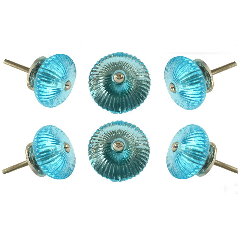 Ribbed Oversized 1.8" Diameter Mushroom Knob Multipack, Blue/Silver