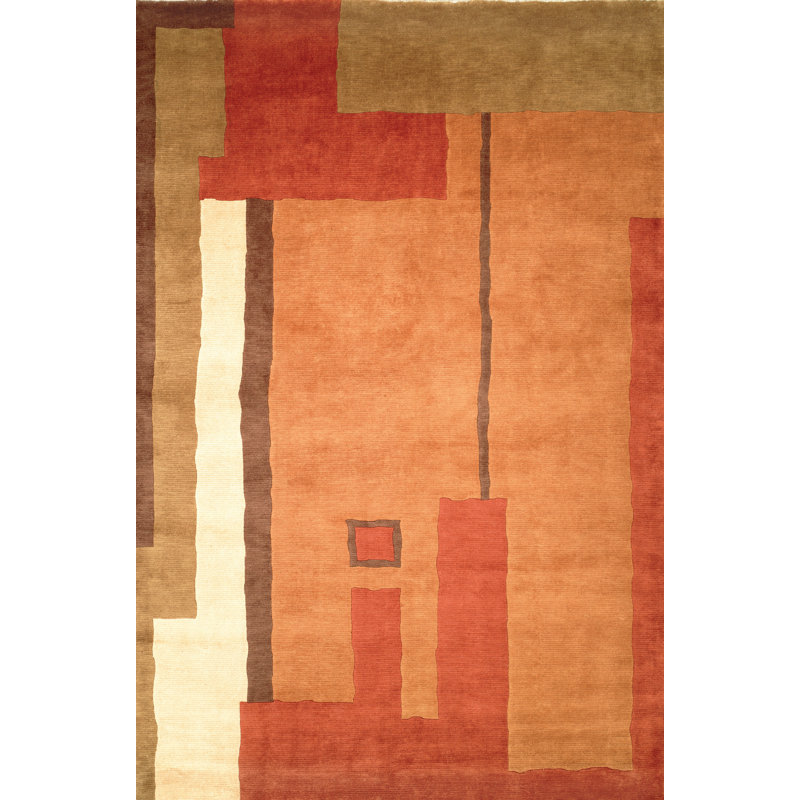 Tibetan Shag Hand Knotted Wool Pile Geometric Rug, Rectangle 4' x 6'