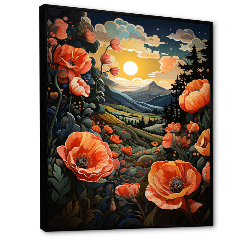 «Corter Countryside Red Poppy Field I», reproduction sur toile, H 20 po x l 12 po x P 1 po, Cadre flottant noir