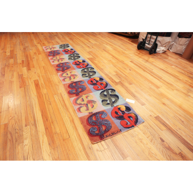 Nazmiyal Collection Andy Warhol Dollars Sign Vintage Runner Rug 2ft 7in X 11ft 2in