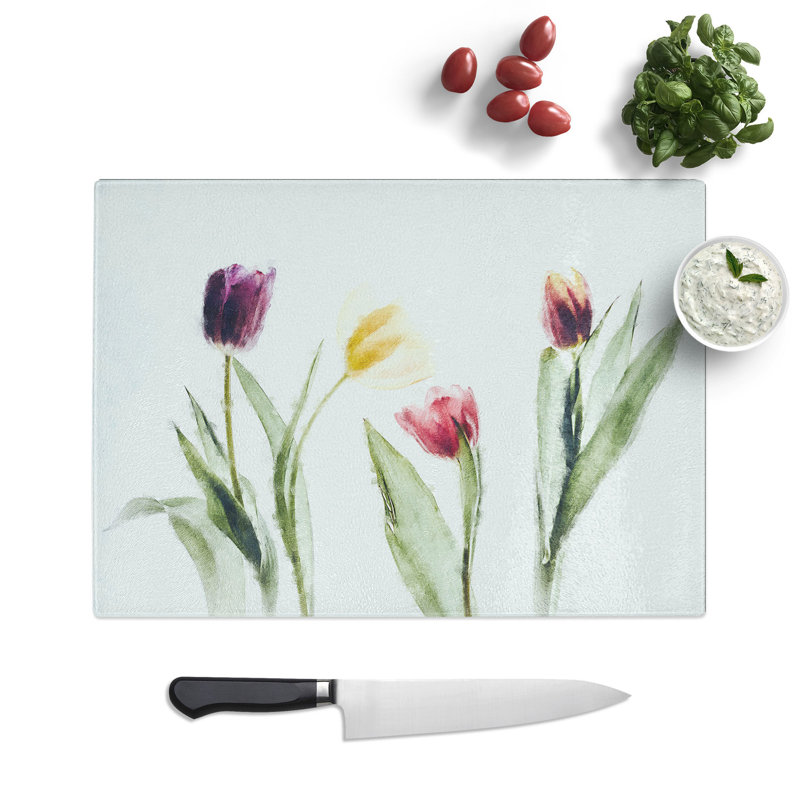 Tempered Glass Colourful Tulip Flowers Chopping Board, 20 cm x 28.5 cm