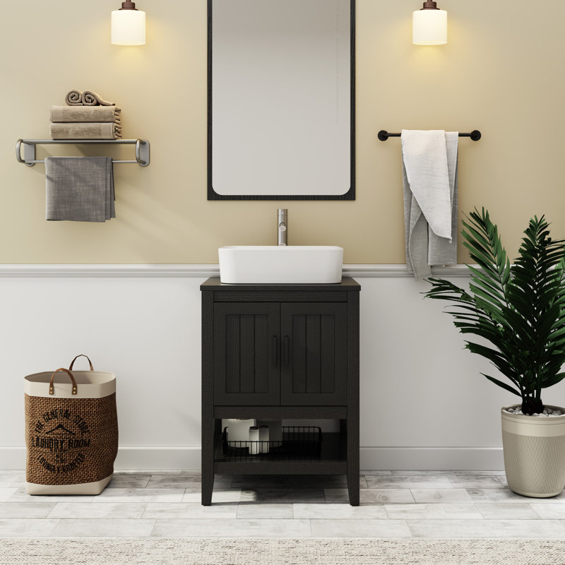 Sharee 24" Single Bathroom Vanity Set With Vessel Sink, Faucet And Drain, Assembly Required, Black