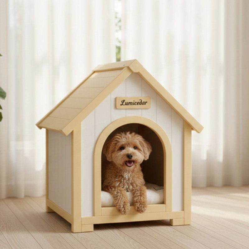 Niche d'intérieur moderne pour chien avec coussin en EVA - Niche en cèdre massif pour petits chiens et chats