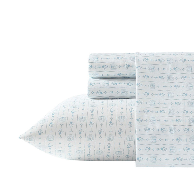 Wrangler Printed Cozy Novelty Sheet Sets, Full Sheet Set with 2 Pillowcases, Pretty Shoe Stripe Blue