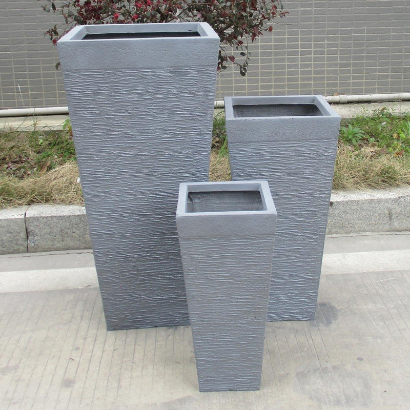 Fibreglass Plant Pot, Stone Grey, 89cm H x 43cm W x 43cm D