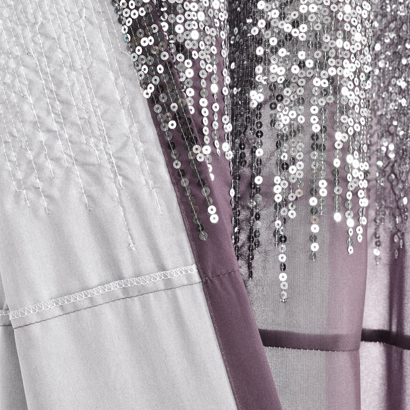 Shimmer Sequins Semi Sheer Curtain Pair, Purple