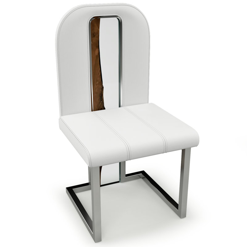 Leather Dining Chair, White, Chrome, 8
