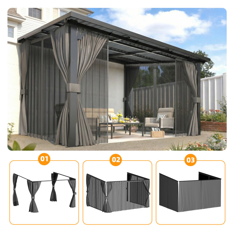 Gazebo Curtains And Netting Universal Replacement, 96'' H x 144'' W x 120'' D, Grey