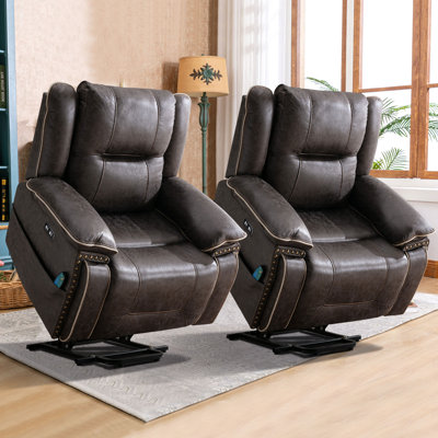 40.2" Wide Faux Leather Power Lift Dual-motor Reclining Heated Massage Chair with USB and Cupholders