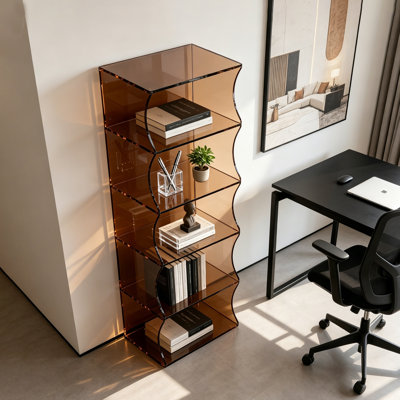 Modern Wavy Acrylic Multi-level Bookcase
