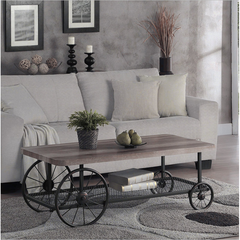 Table basse avec tablette en chêne et gris antique