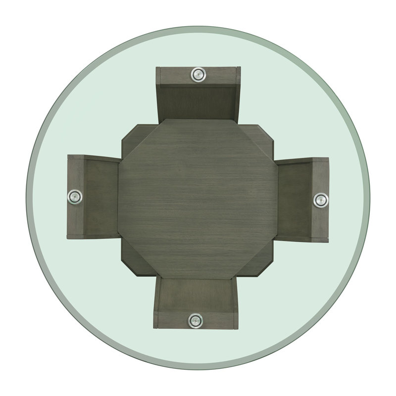 54" Round Gray Wood and Glass Dining Table