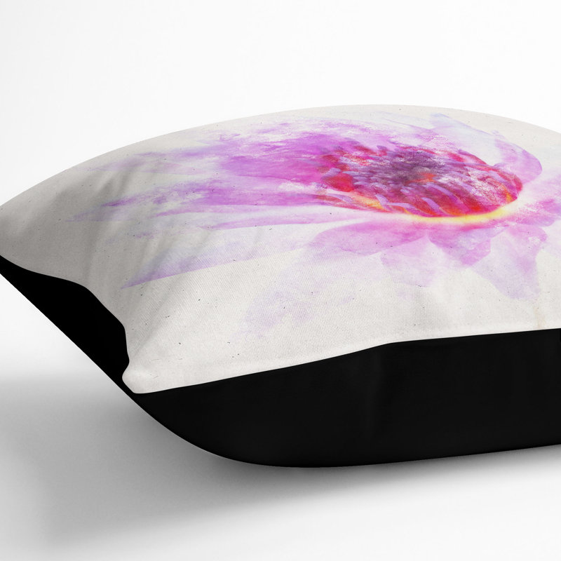 Water Lily Watercolour Cushion with Filling, Black, 40cm H x 40cm W x 15cm D