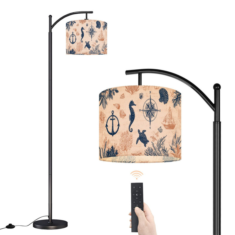 Arc Floor Lamp with Adjustable Lampshade Coastal Ocean Beach Octopus Turtle Whale Funny Ocean Themed Seahorse Standing Lamp 3 Color Temperatures Dimmable Tall Pole Lamp with Foot Switch for Bedroom