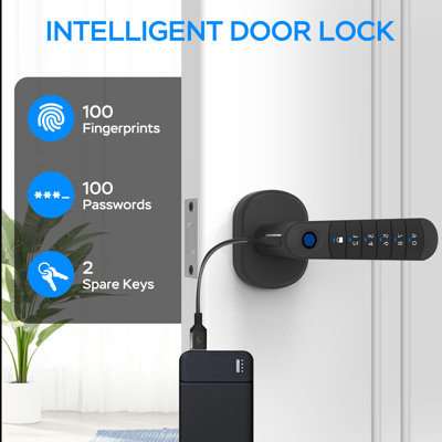 Fingerprint Keyless Entry Door Knob, 3‑in‑1 Biometric Smart Door Handle with Fingerprint, Passcode & Mechanical Key, Auto‑Lock Keypad Interior Door Lock for Bedroom Home Office, Black