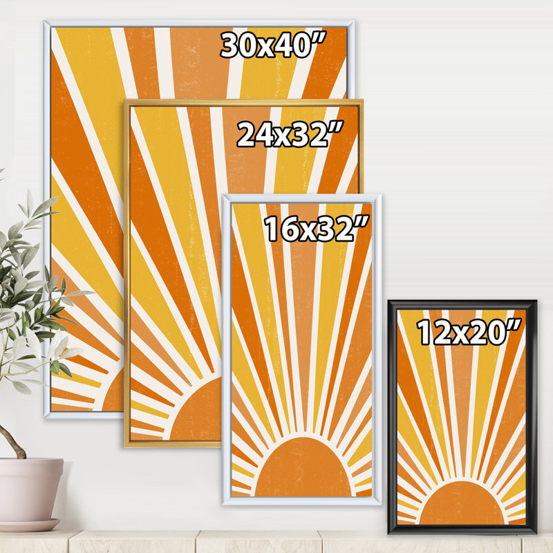 «Minimalist Bright Shining Orange Sun Rays II», impression sur toile, Toile blanche encadrée, H 20 po x l 12 po x p 1 po