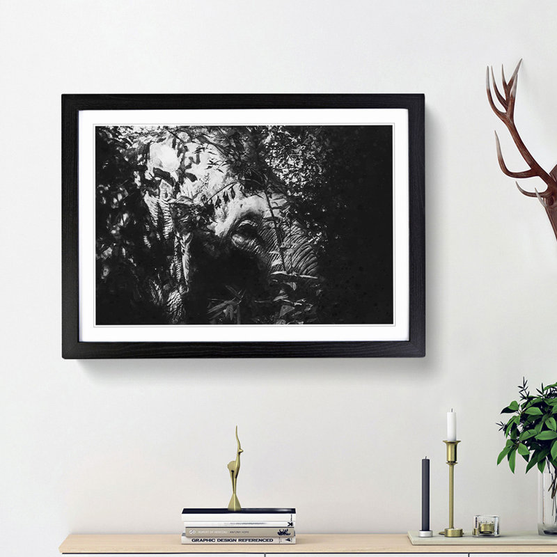 Elephant in the Trees - Picture Frame Graphic Art Print, 27cm H x 36cm W x 2cm D, Black Framed