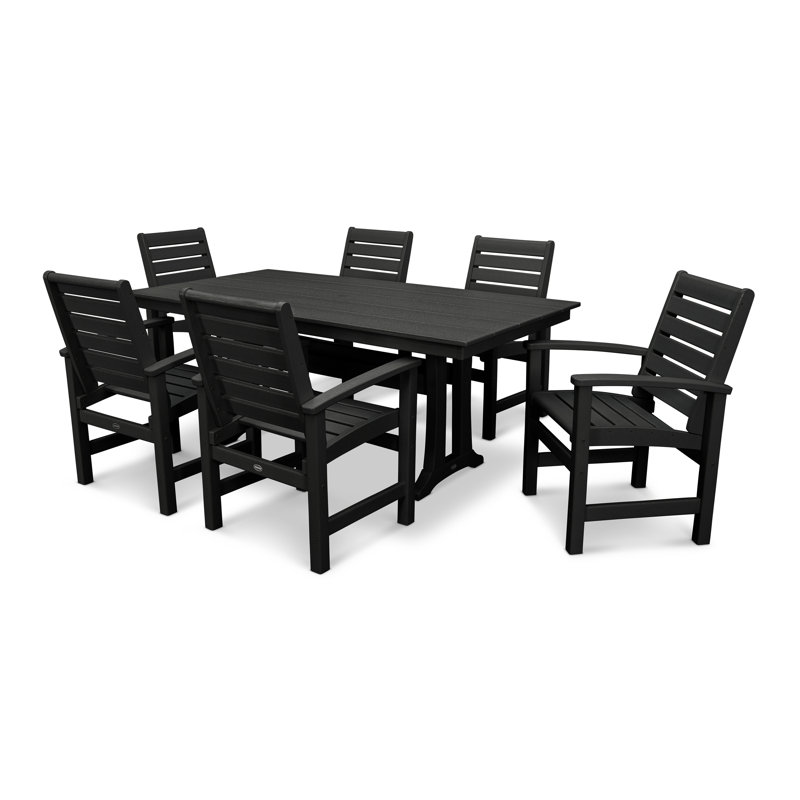 Ensemble repas de style campagnard 7 pièces Signature avec pieds en tréteaux, Noir
