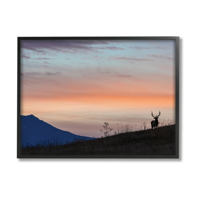 Mountain Elk Sunset Silhouette Blush Orange Skyline par - impression