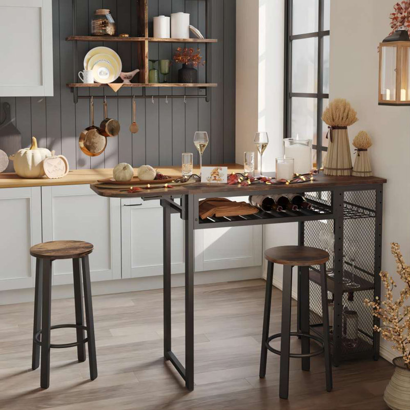 139cm Scalable Kitchen Island Set with 2 chairs & 4-tier storage, Rustic Brown