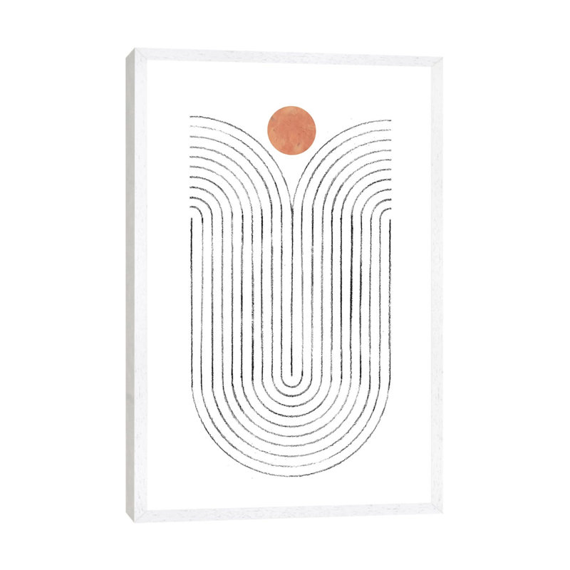 Abstract Curved Lines And Terracotta Sun - Print on Canvas, White Framed, 66.04cm H x 45.72cm W x 3.81cm D