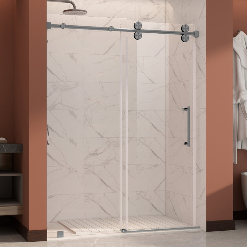 Uks04 66 In. To 72 In. X 76 In. H Frameless Sliding Shower Door In Space Gray With 3/8 In. (10Mm) Clear Glass , Space Gray