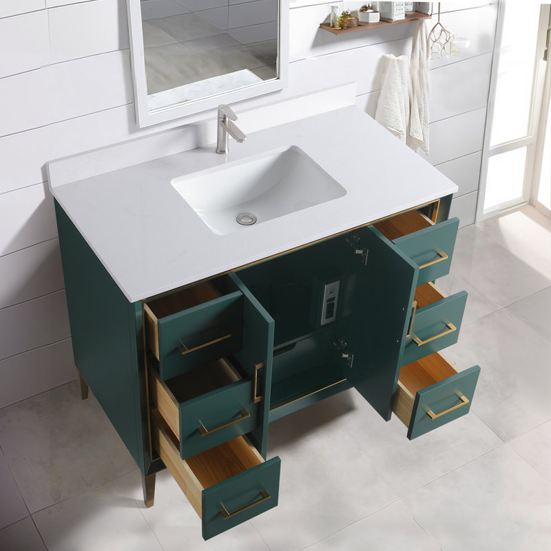 Capot - 4g 42,00 po X P 22,00 po P 35,00 po Meuble-lavabo autoportant en bois vert H avec plateau simple blanc