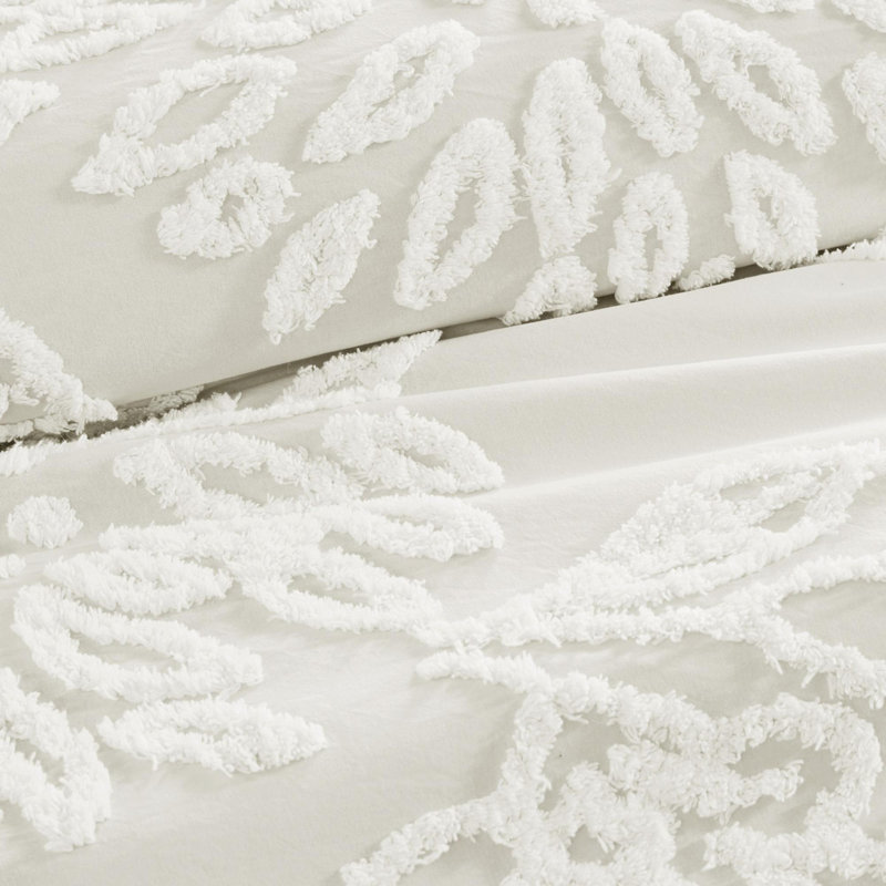Cotton Tufted Floral Comforter 3 Piece Set, Off White, King Comforter + 2 Standard Shams