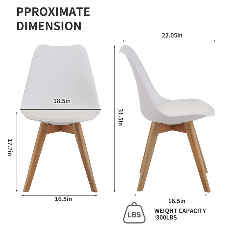 Dining Chair Set of 4 with Solid Wood Legs and Cushioned Seat, White