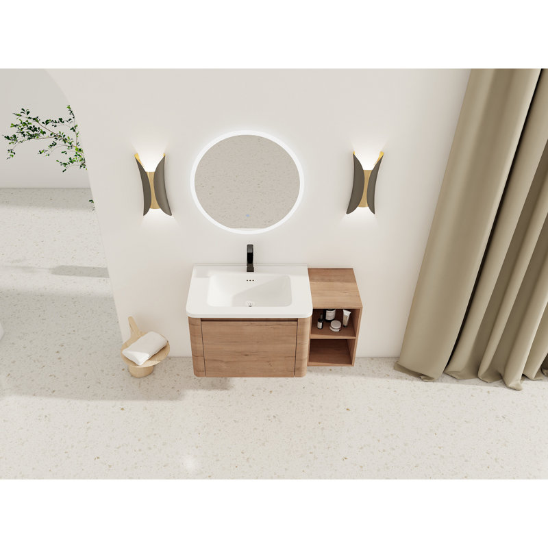 Meuble-lavabo mural 40 po avec lavabo en céramique et tablettes de rangement et 1 porte à fermeture en douceur, contreplaqué
