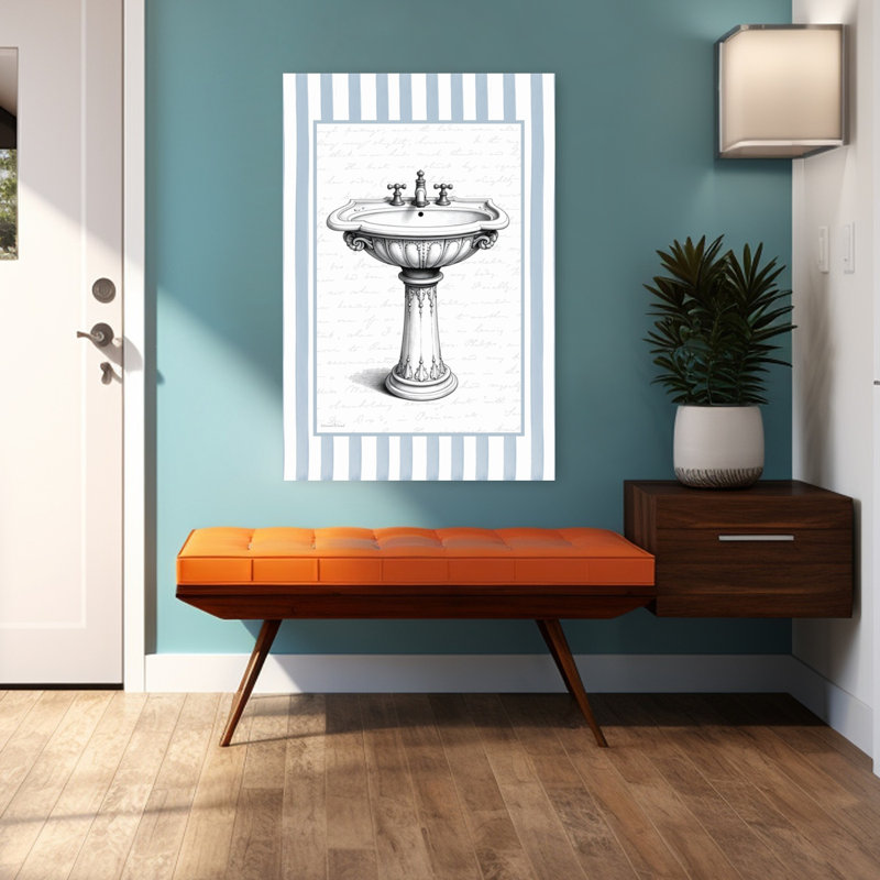 Lavabo rétro, art mural abstrait fantaisiste, 48" H x 32" W