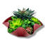 Conception succulente dans un vase en métal ondulé rouge foncé