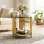 Table de bout ronde en verre, plateau de table en verre trempé noir double couche, table de coin, table d'appoint en acier inoxydable doré pour le salon (table d'appoint de 17,72 po)-1741958484