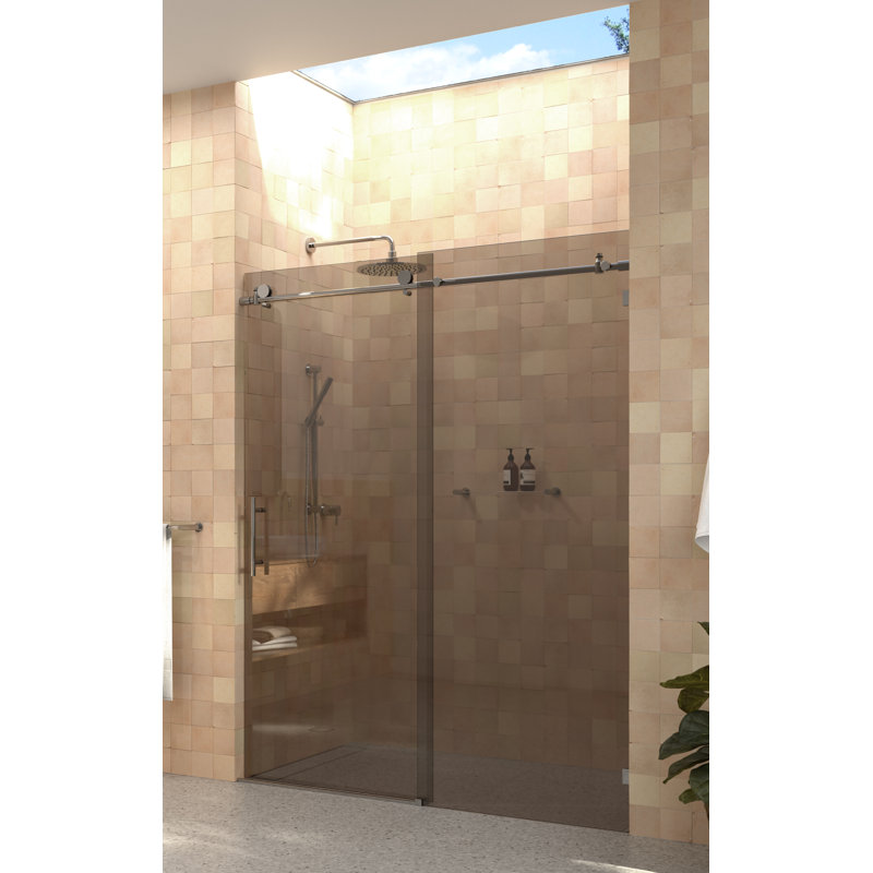 Equinox 56 - 60 in. x 78 in. Fully Frameless Tinted Sliding Shower Door, Chrome