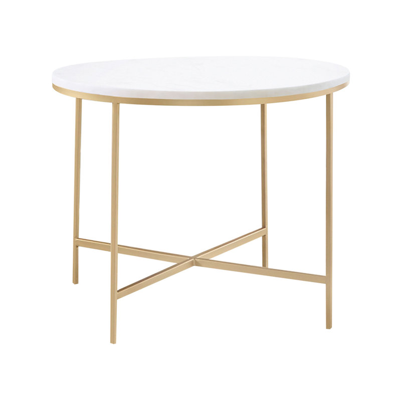 Grande table de bout ronde blanche et dorée de 24,5 po Amonti