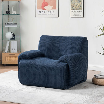 Chaise d'appoint rembourrée à rayures verticales de 42 po de largeur avec chenille verticale de 42 po de largeur, canapé-lit simple désossé, fauteuil de lecture confortable avec sièges profonds pour salon, dortoirs, bleu marine