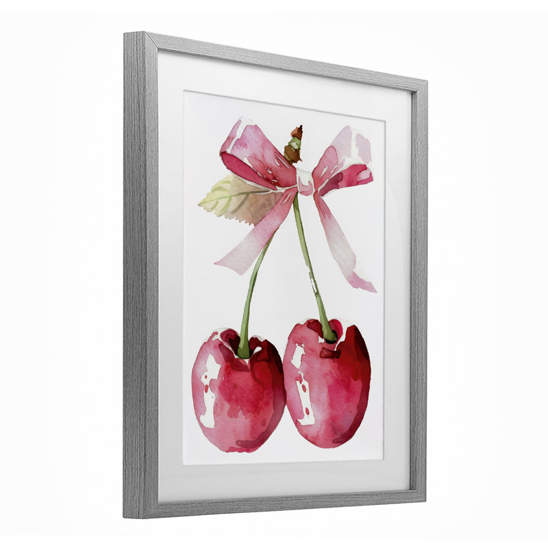 «Cherries with Chic Pink Bow», reproduction imprimée sous verre, design by Creative Studio, H 16 po x l 13 po