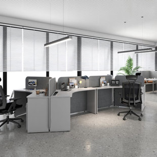 3 Person Office Cubicle Desk Workstation with Drawers & Built-in Power Outlets, Adjustable Wall Partitions, Layouts for Startups and Modern Workspaces