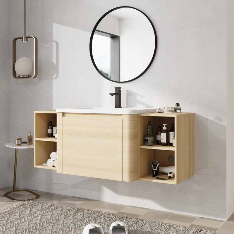 52" Wall Mounted Single Bathroom Vanity with Ceramic Top, 52"
