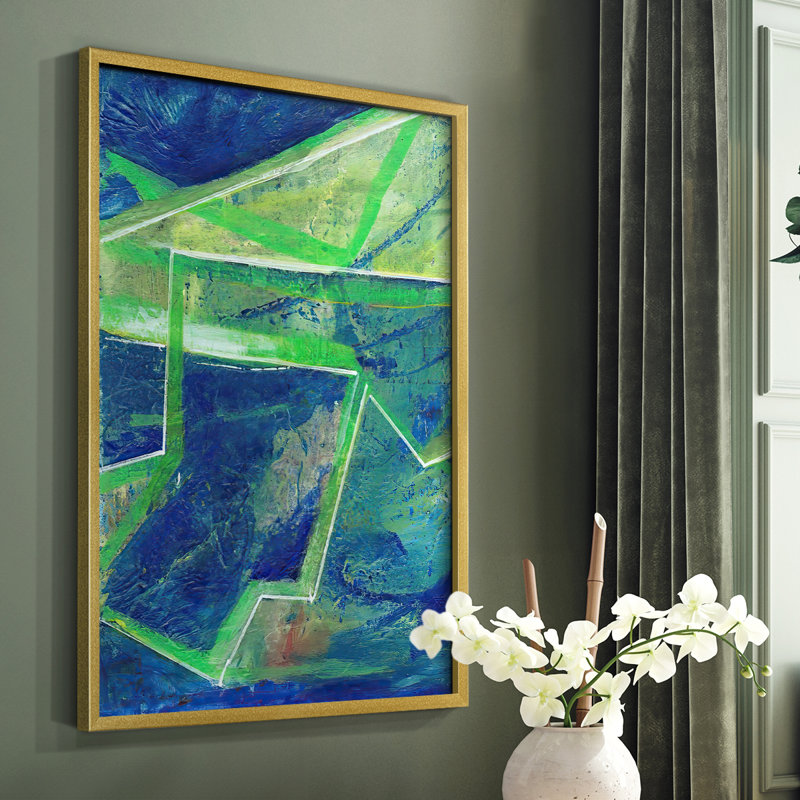 «Geometric in Cool I», reproduction encadrée - bois massif, H 28 po x l 22 po, Or