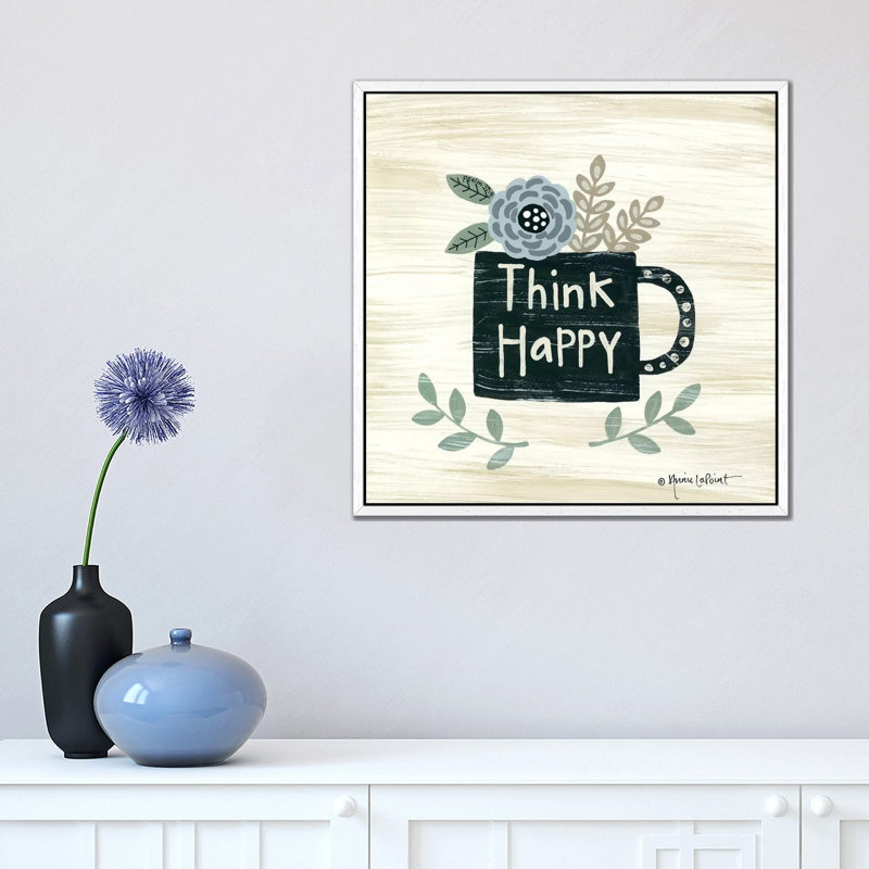 Think Happy by Annie LaPoint - Print on Canvas, White Floater Frame, 45.72 cm H x 45.72 cm W