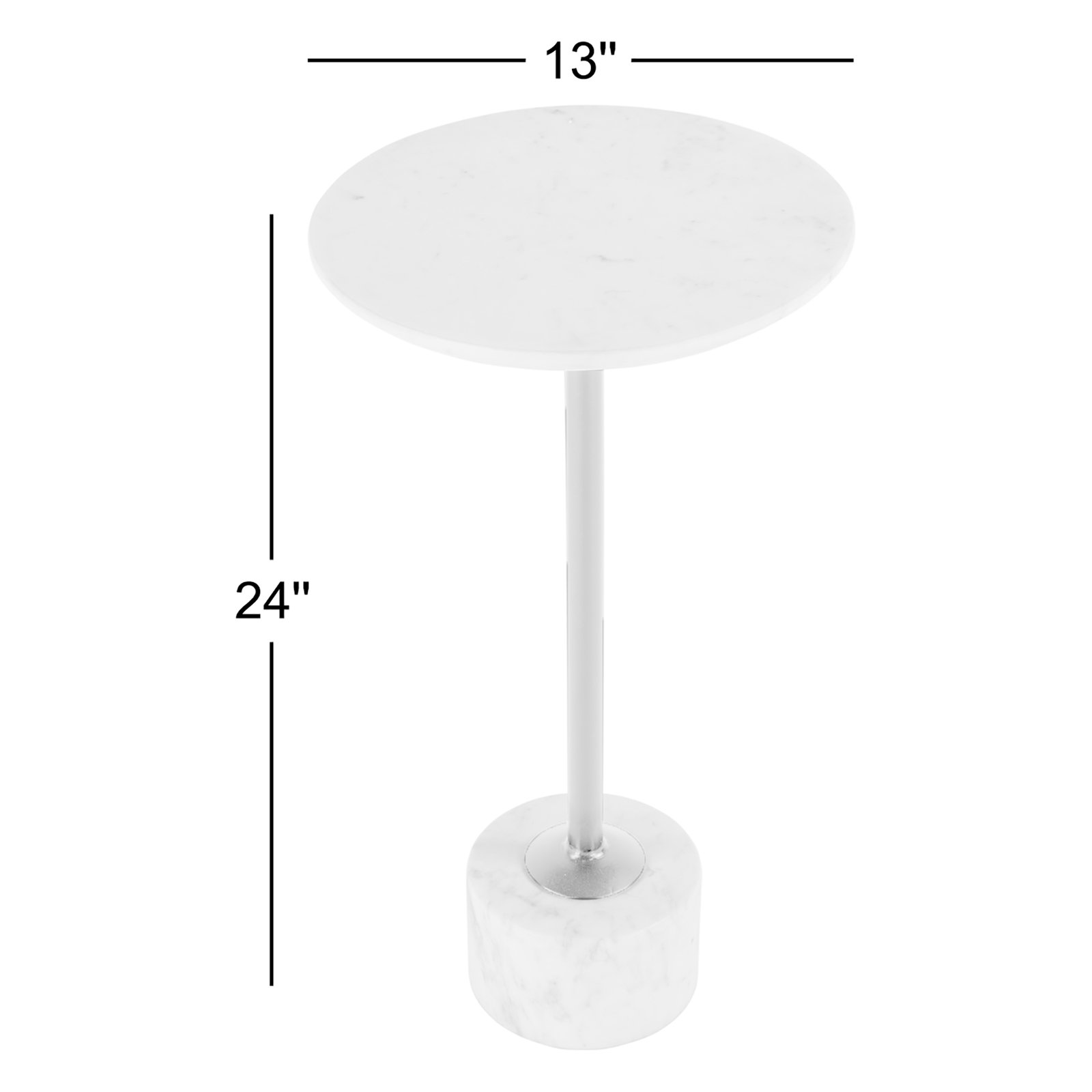 Melani 13 in. W Round Marble and Iron Side Table