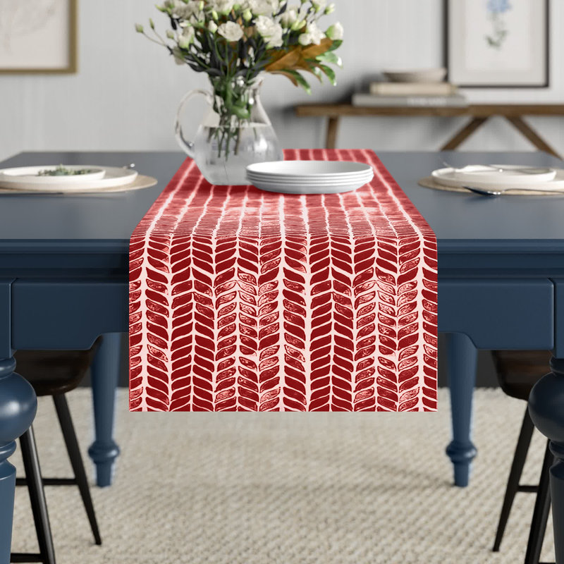 Chemin de table Maribeth, 90 po x 16 po, Rouge, Géométrique 1
