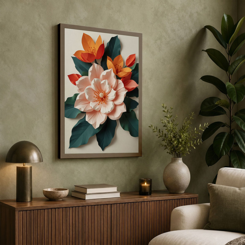 Layered Bloom Botanical - Wrapped Canvas, 24x16 - 61.0 x 40.6 cm, White Border