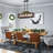 Daberechi Rectangle Wood Metal Pendant Light Kitchen Island Chandelier Vintage Ceiling Light Fixture 5 Lights with Glass Shade