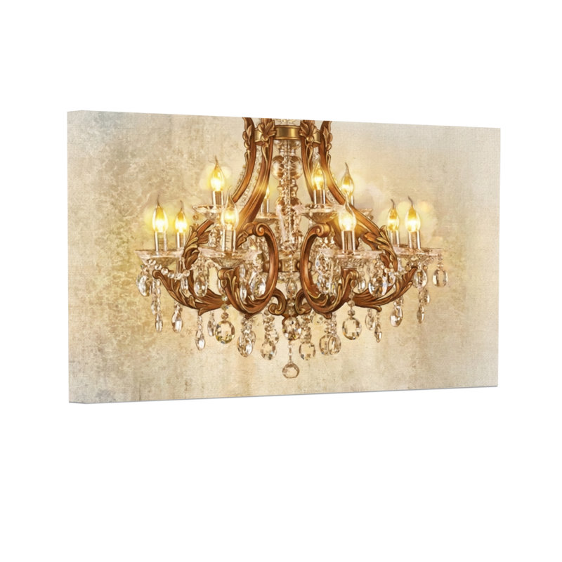 Lustre de mode orné de lumière rétro en cristal sur fond doré, H 12 po x l 18 po