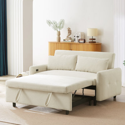 Canapé-lit 57,48 "convertible 2 places avec canapé-lit et canapé-lit moderne avec deux coussins décoratifs et ports USB pour le salon
