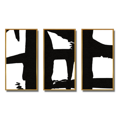 «Black and White Crossing Paths II - Mid-Century», ensemble d'art mural sur toile encadré moderne